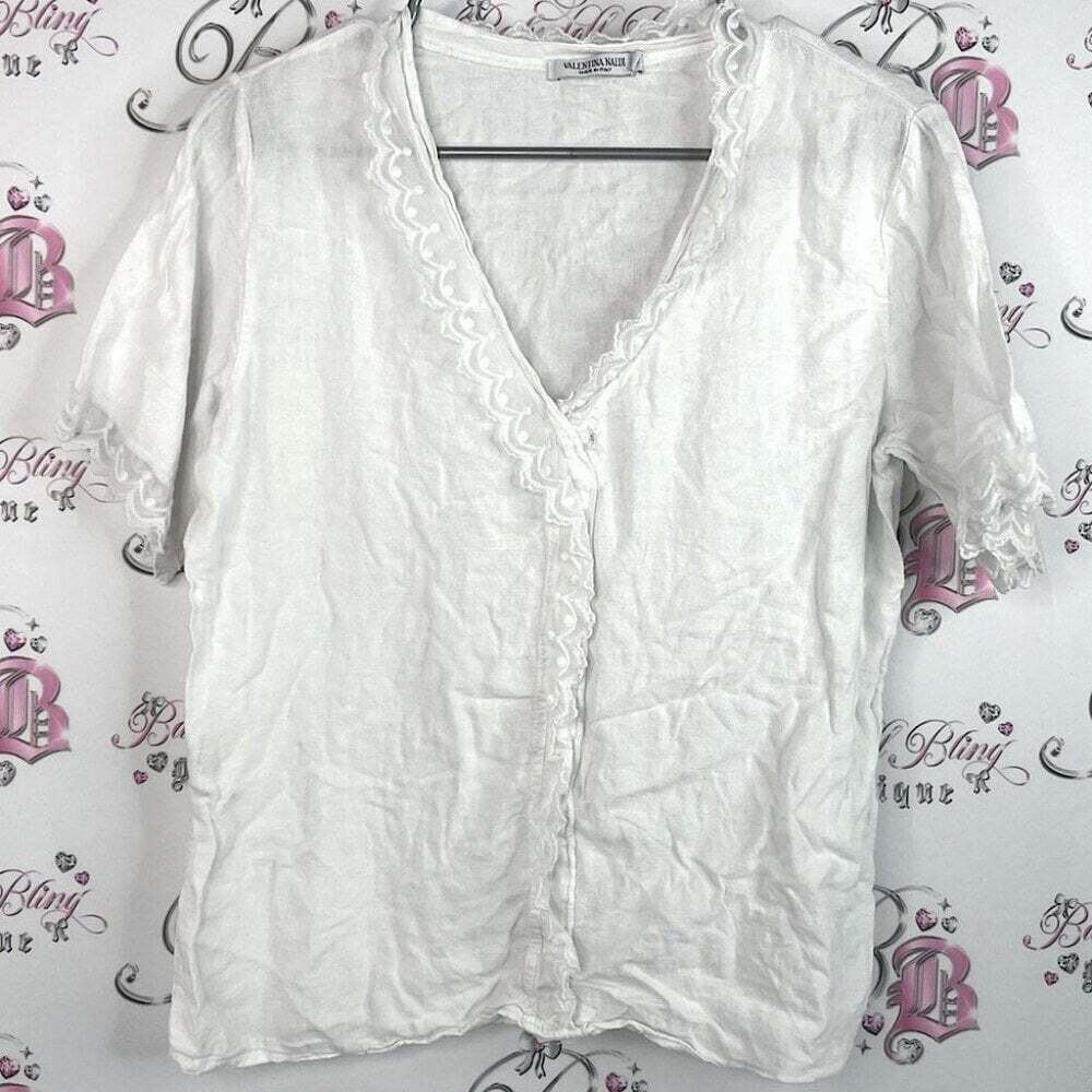 Valentina Naldi Italy tshirt Lacie Chic White Lace-Trimmed Women's Blouse